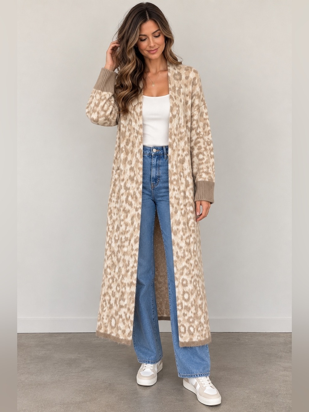 Topshop Leopard Print Maxi Duster Cardigan Sweater Small New